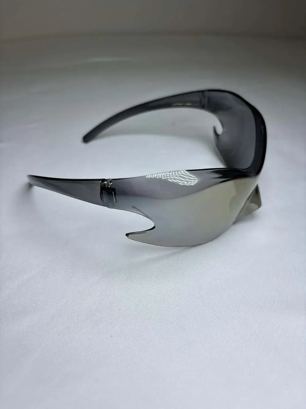 Futuristic Y2K Flame Wrap Around Shield Sunglasses with Bronze Mirror Lens